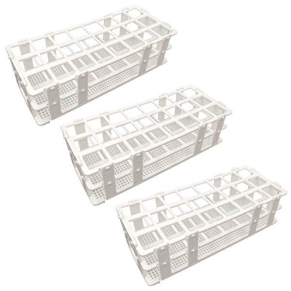 3 Packs Plastic Test Tube Rack, 24 Holes Lab Holder for 25mm Test Tubes, White, Detachable