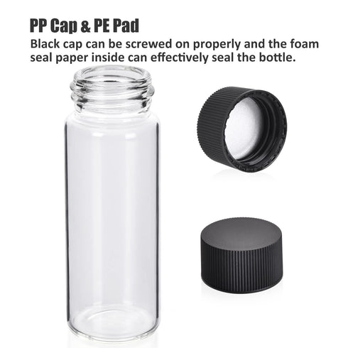 ESHATO 100 Pieces Glass Sample Vial, Small Liquid Sampling Bottle with Black Plastic Screw Caps