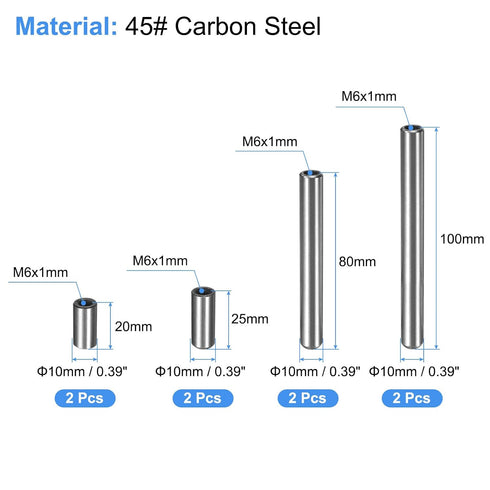uxcell 8pcs M6 4 Internal Thread Dowel Pin Sizes Chamfering Flat Carbon Steel Cylindrical Pin Bed Bookshelf Metal