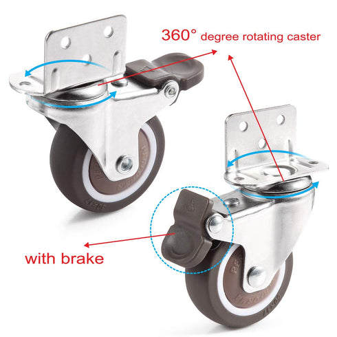 Skelang 1'' 25 Lbs Pack 4 Swivel Plate TPE Caster, Low Profile L-Bracket Caster with Brake, Silent Casters Wheels