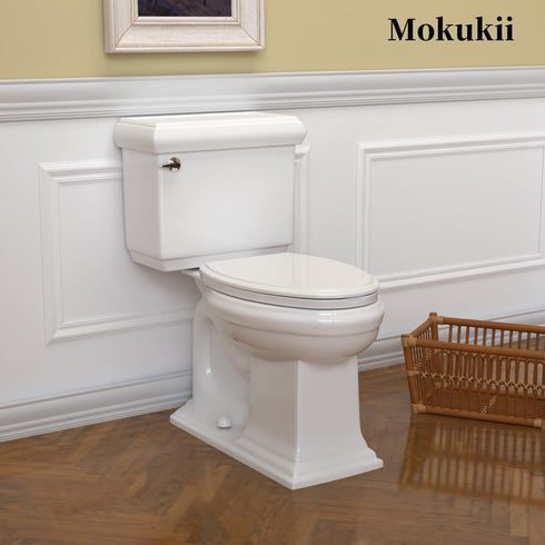 Mokukii 18.5), Premium Heavy-Duty Elongated (Oval) Toilet Seat (Oblong Soft Close & Silent, Metal Hinges, Quick-Attach