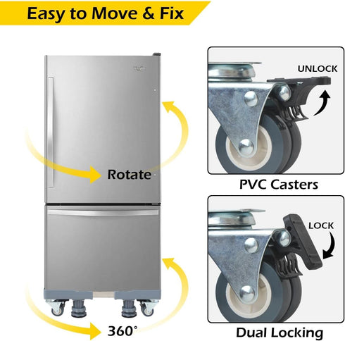 4 400 lbs MaxWorks Adjustable Furniture Dolly with Dual-Locking Wheels, Universal Washing Machine Base Stand, Appliance
