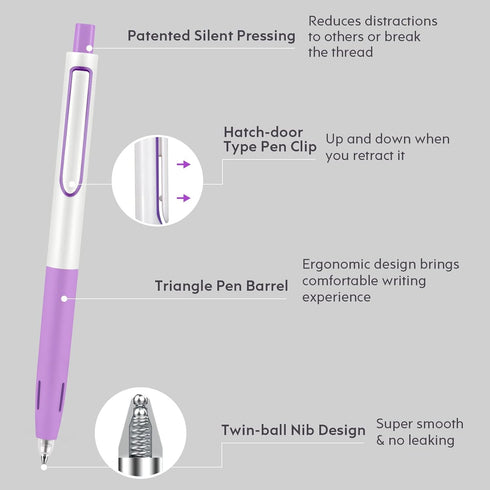 WRITECH Retractable Gel Ink Pens, Multicolor 0.5mm Fine Point, No Smear & Bleed for Journaling, 8ct