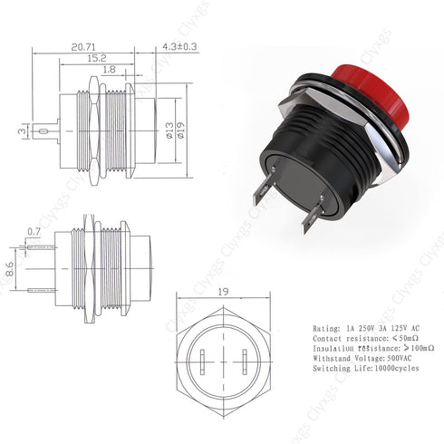 Clyxgs Momentary Push Button Switch No Lock SPST Mini Round Switches, AC 250V / 3A, 20PCS