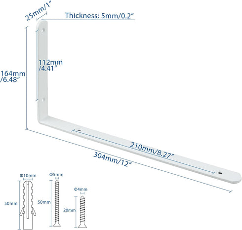 Mooche 4Pack 12*6.48 Inch) Floating Shelf Brackets, Heavy Duty Metal L Brackets Wall Mounted Corner Brace Angle Bracket