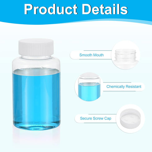 PATIKIL 5 Pcs 150ml Reagent Bottles, PET Wide Mouth Round Bottles with Screw Cap for Lab Liquid Storage