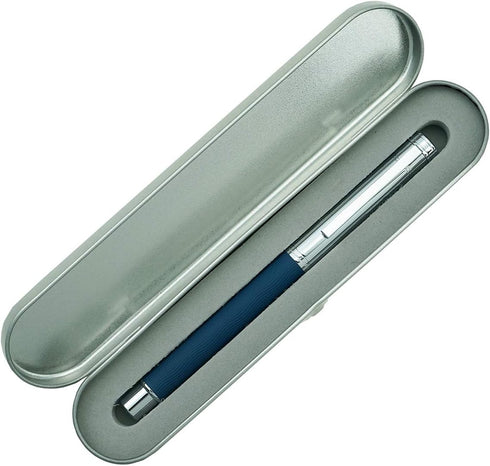 Hongdian 1843 Navigator Fountain Pen, Fine Nib Solid Metal with Refillable Converter and Blue Ripple Pattern Case