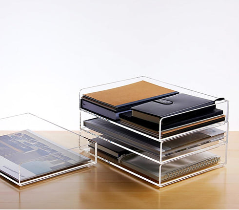 Elsjoy Set of 2 Clear Acrylic Letter Tray, 2-Tier Stackable Paper Organizer for Documents, Books, Office, School