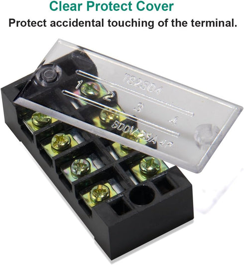 MILAPEAK Terminal Blocks - 12pcs (6 Sets) 4 Positions Dual Row 600V 25A Screw Terminal Strip Blocks with Cover