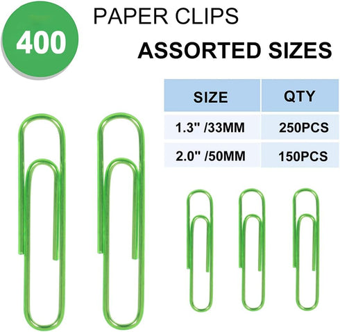 Paper Clips Assorted Sizes 400 Pieces, 2"(50mm)Large Paper Clips and 1.3" (33mm)Paper Clips Medium Size, Sturdy Coated Paper Clips Smooth for Office School and Personal Use by Vannise