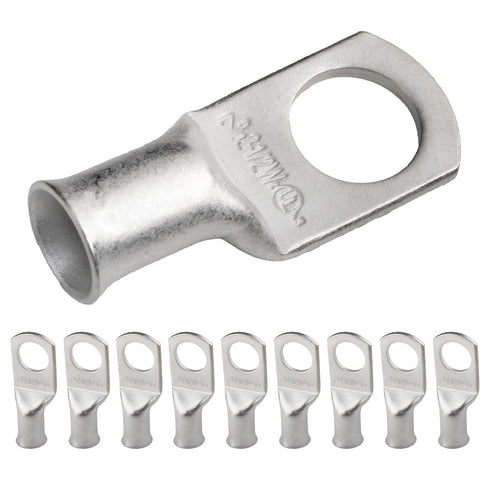 SELTERM 10pcs 2 AWG-1/2 Stud Tinned Copper Wire Lugs - Heavy Duty Battery Cable Ends, UL Battery Lugs