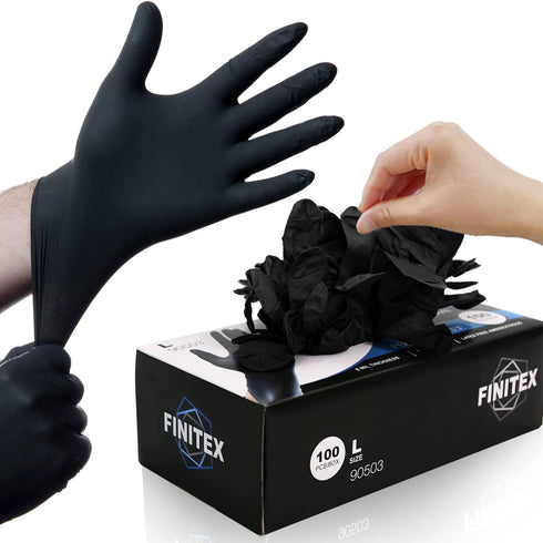 FINITEX Black Nitrile Disposable Medical Exam Gloves - 100/1000 PCS, 6mil, Powder-Free, Latex-Free