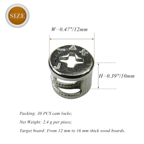 Cam Locks for Furniture, Cam Lock Fasteners Furniture Connecting Cam Lock Fittings Cabinet Connectors Hardware Furniture Connecting Cam Lock Nut 12 x 10 mm, 30 PCS, LXLVOUEG