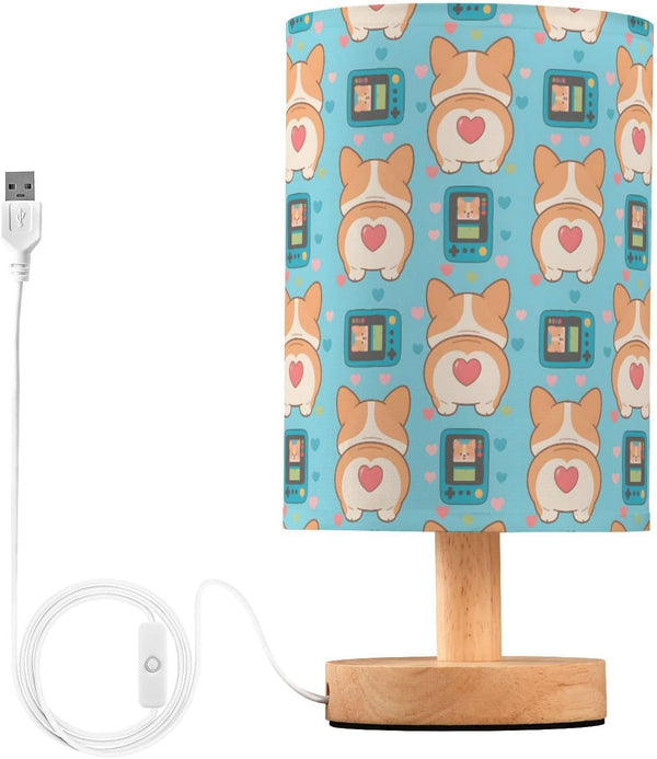 EFEWOI Table Lamp Corgi Heart Game Console Bedside Nightstand Lamps Fabric Shade Desk