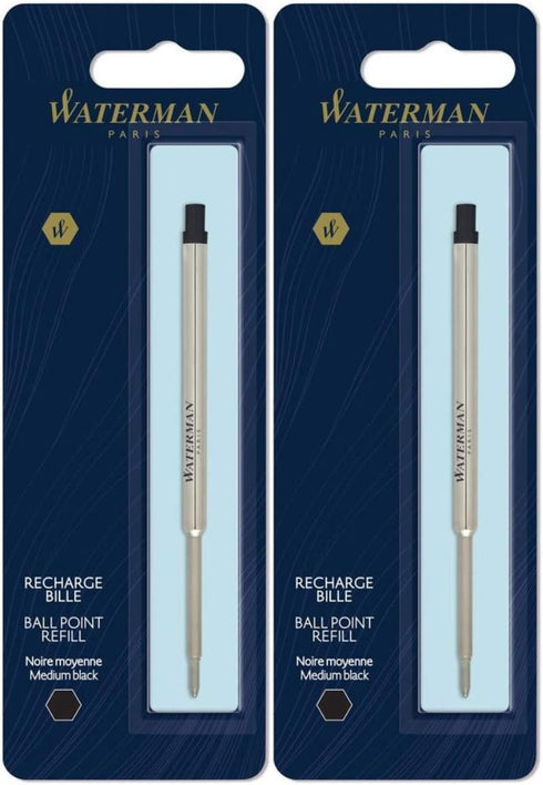 Waterman Black Medium Point Ballpoint Pen Refill, 2 Pack