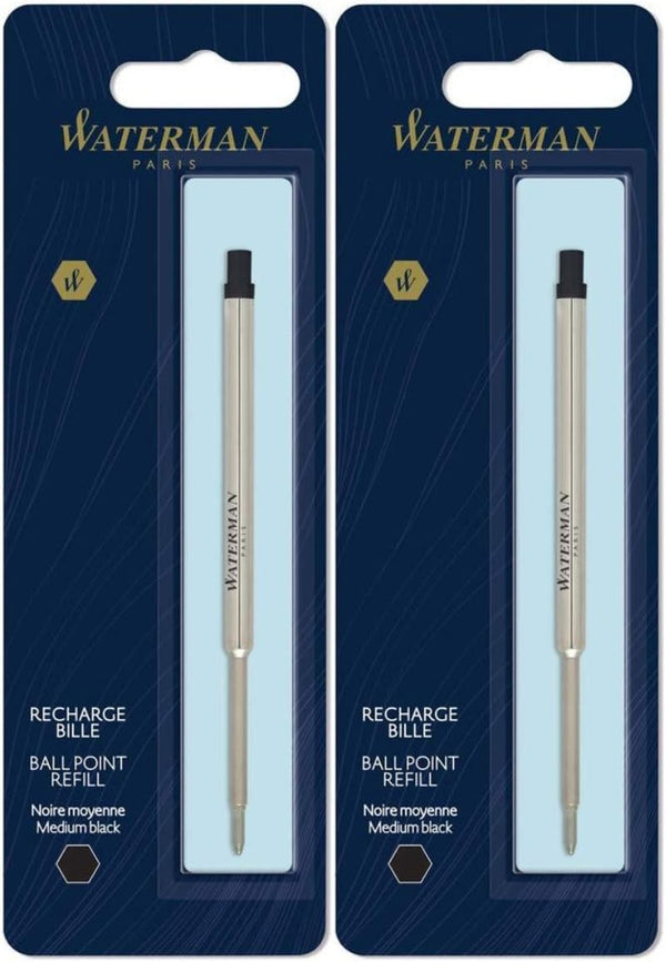 Waterman Black Medium Point Ballpoint Pen Refill, 2 Pack