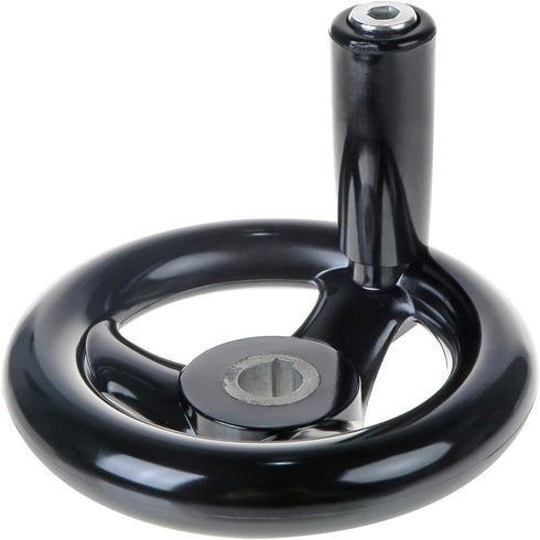 YXQ 3.94'' Hand Wheel Black with Revolving Handle, 3 Spoked Round Handwheel for Milling Machine, 12mm Hole