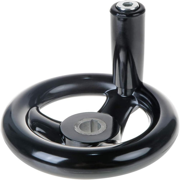 YXQ 3.94'' Hand Wheel Black with Revolving Handle, 3 Spoked Round Handwheel for Milling Machine, 12mm Hole