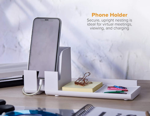 Bostitch Office Konnect Desk Organizer and Charging Station, 2 USB Ports, 4-Piece Design for Phones and Tablets