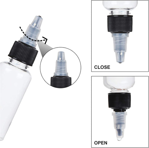 50 Pack 1oz Plastic Squeeze Bottles with Twist Top Cap, Boston Dispensing Bottles Small Sauce Bottle with Squeeze Top,