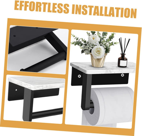 PRETYZOOM Stainless Steel Toilet Paper Holder Marble Finish Wall-Mounted Kitchen Towel Bar Napkin Hanger Versatile