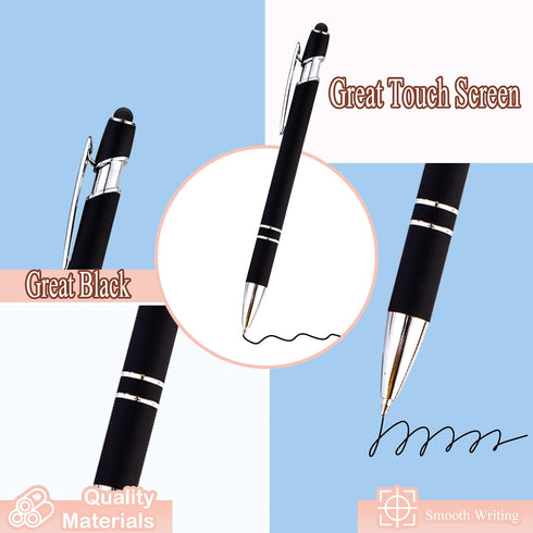 8 Pack 2-in-1 1.0 mm PASISIBICK Black Ballpoint Pens Stylus Retractable Metal Stylus Pen for Touch Screens with Stylus