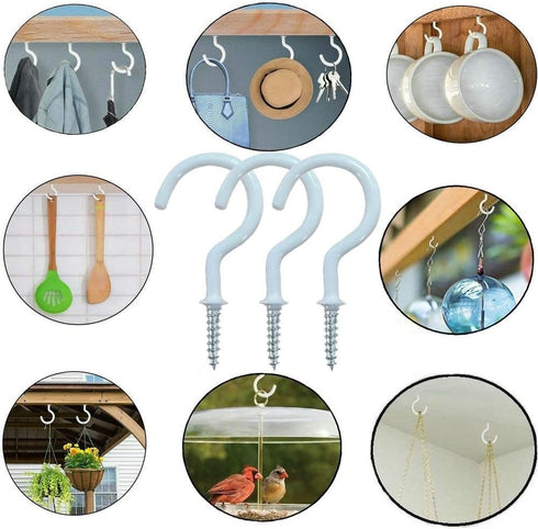 Pack of 40 White Vinyl Coated Screw-in Wall Hooks for Indoor & Outdoor Use