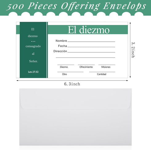 Woanger 500 Count Spanish Tithes and Offering Envelopes for Church Supplies, Cash Envelope for Tithes and Offerings