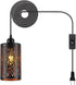 Industrial Black Plug in Pendant Light Vintage Mini Black Gold Hanging Lighting Rustic Hollow-Carved Cylinder Plug