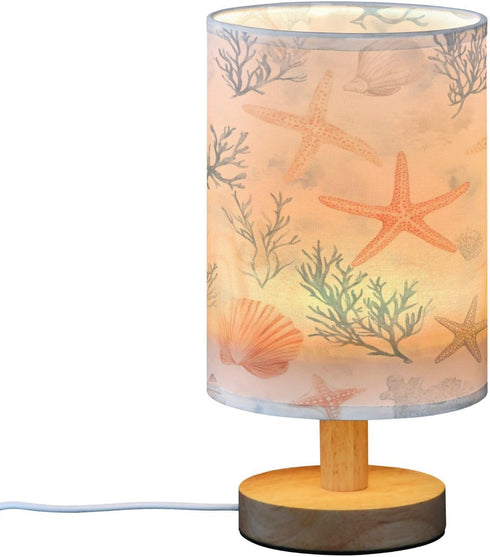 Nautical04 Coastal Sea Star Coral Table Lamp for Bedroom USB Port Bedside Lamp Small Nightstand Desk Lamp for Girls