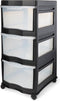 Life Story Classic 3 Tier Shelf, Standing Plastic Storage Drawers and Organizer with Wheels for Home, Black/Clear