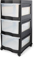 Life Story Classic 3 Tier Shelf, Standing Plastic Storage Drawers and Organizer with Wheels for Home, Black/Clear