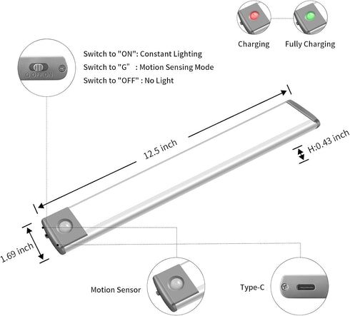 54 Counter Closet (12.5inch-54LED-1 Pack) LEPOTEC LED Under Lighting, Motion Kitchen Cabinet Light, Battery Operated