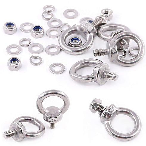 Glarks 36Pcs M6 Male Thread Stainless Steel Eye Bolt Set with Lock Nuts, Washers, and Lock Washers