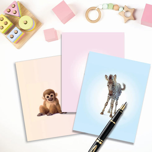 The Best Card Company 20 Assorted Baby Notecards Box Set, 4 x 5.12 Inch with Envelopes, Zoo Babies AM6726BBG-B2x10