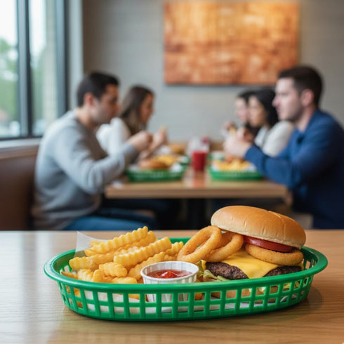 TrueCraftware 10-3/4" Set 12- - Oblong Fast Food Basket Green Plastic of Fry Fast Food Reusable Foodservice Restaurant