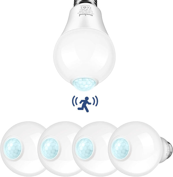 Boxlood Motion Sensor Light Bulbs, 12W (100-Watt Equivalent) PIR Activated Dusk to Dawn LED Bulb, E26 5000K Daylight, 4
