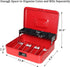 Jssmst Large Locking Cash Box with Money Tray, Metal Money Box with Combination Lock, Cash Safe with Security Cable, Red