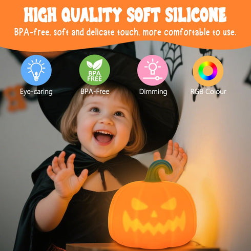 Night Light for Kids, Cute Silicone Nursery Pumpkin Lamp for Baby and Toddler, Halloween NightLight for Boys