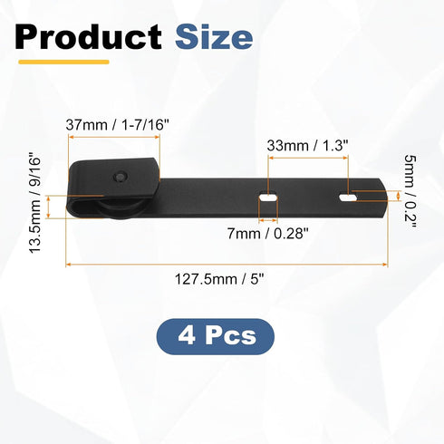 4Pcs (127.5x25mm, uxcell Sliding Barn Door Hardware Hanger, Mini Sliding Door Hardware for TV Stands Wardrobe Small