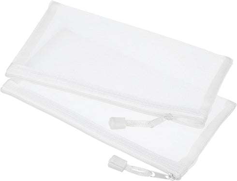MECCANIXITY Mesh Zipper Bags, B6 Nylon Zip Pouch Pencil Case Storage Pockets for Travel Office Accessories (White, Pack