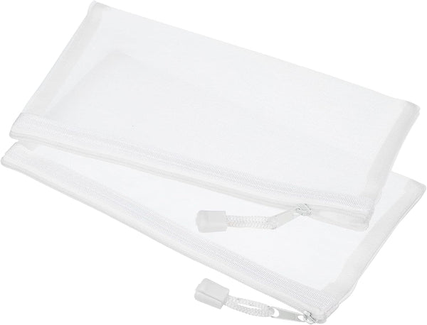 MECCANIXITY Mesh Zipper Bags, B6 Nylon Zip Pouch Pencil Case Storage Pockets for Travel Office Accessories (White, Pack