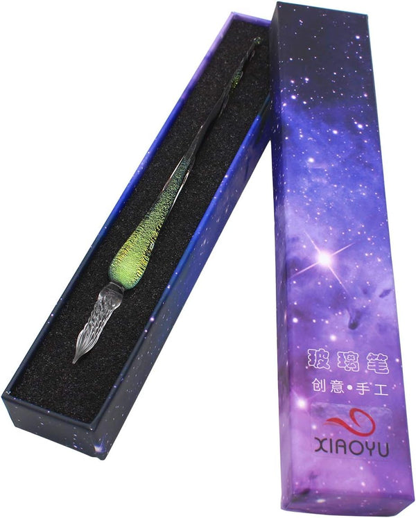 XIAOYU Vintage Handmade Glass Dip Pen, Starry Sky Crystal Dip Sign Pen, Gift Calligraphy Pen
