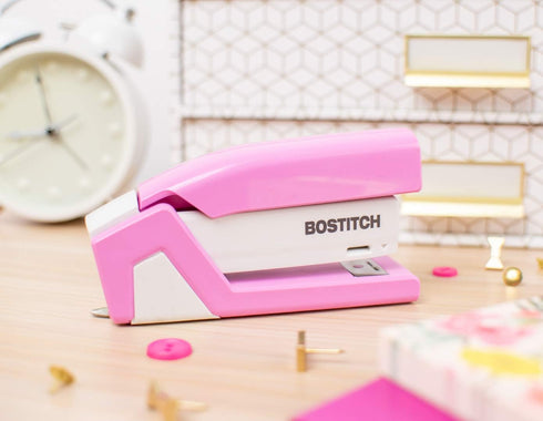 Bostitch Office InCourage Spring-Powered Compact Stapler, BCA Pink (1588), plastic-half strip by PaperPro