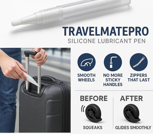 Travelmate Pro Luggage Wheel Lubricant Pen Fix Stuck Suitcase Wheels Instantly Smooth Rolling Travel TSA Approved