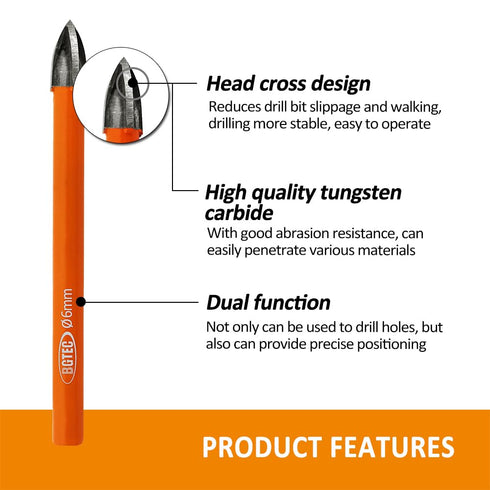 Carbide Tip Drill Bit-BGTEC Wood Drill Bits, 10pcs Round Shank Hard Alloy Drill Bits for Wood Plastic Masonry