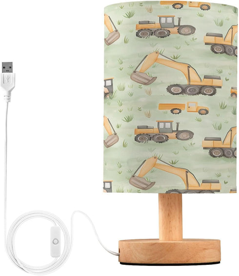 ALAZA Excavator Truck Bedside Table Lamp with USB Port for Bedroom Nightstand