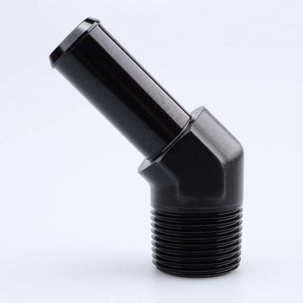 1/2" NPT Male to 5/8" Hose Barb Fitting Adapter, 45 Degree Aluminum Black