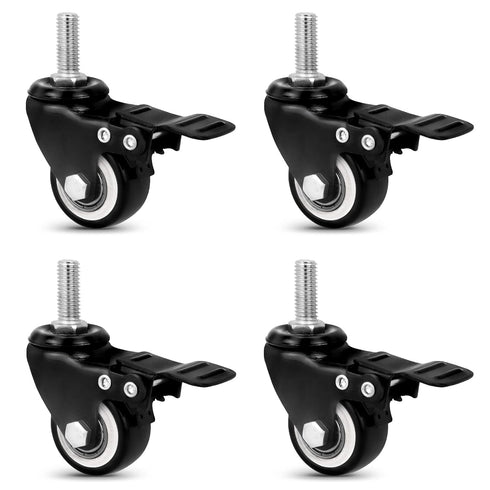 1.5" Stem Casters Set of 4, Heavy Duty Threaded Stem 5/16"-16 x 1" Swivel Wheels with Brakes, 300Lbs