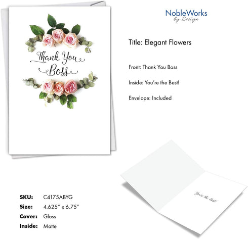 The Best Card Company Boss Thank You Greeting Card with 5 x 7 Inch Envelope (1 Card), Elegant Flowers C4175ABYG